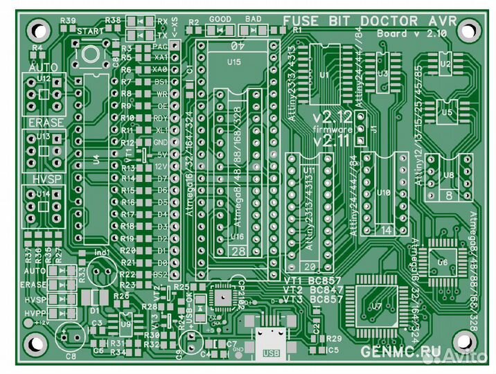 Печатная плата для сборки Fuse Bit Doctor V2.11