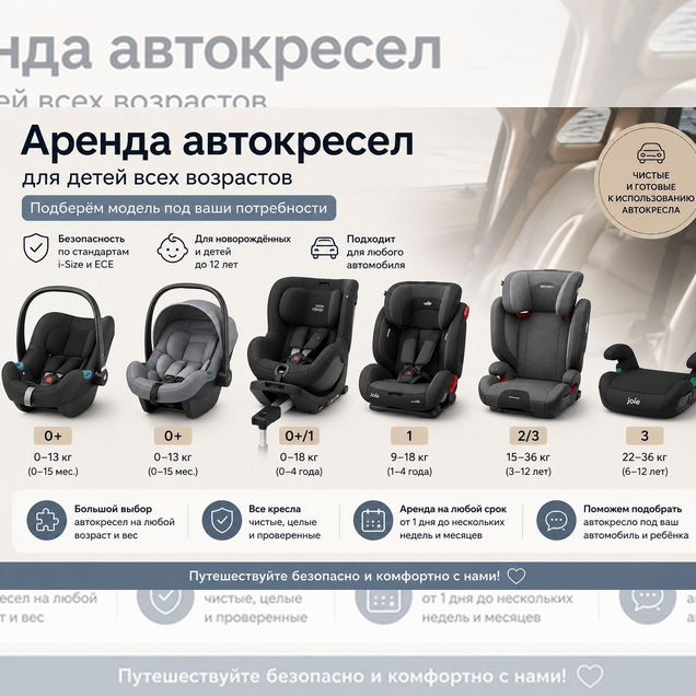 Аренда Автокресла от 0 до 12 лет Помощь в подборе