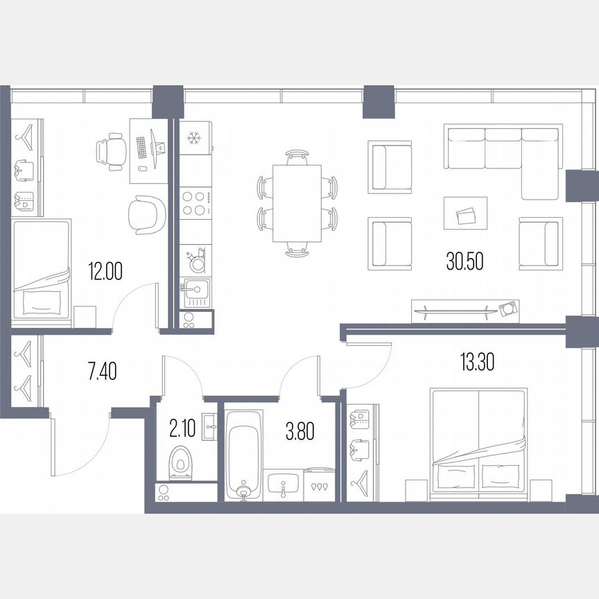2-к. квартира, 69,1 м², 7/18 эт.