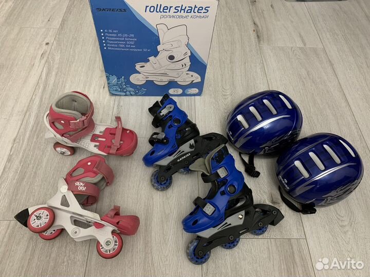 Коньки раздвижные, на ботинки, двуполозные, шлем s