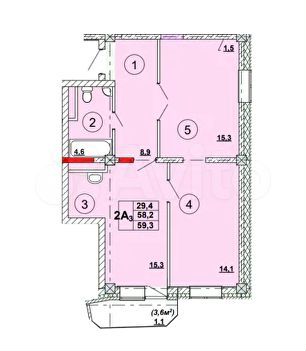 2-к. квартира, 58,2 м², 2/12 эт.