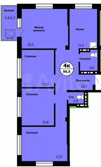 4-к. квартира, 96,5 м², 9/19 эт.