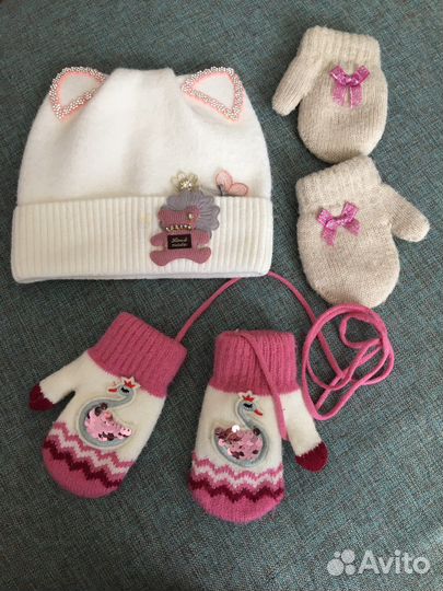 Шапка на девочку и варежки