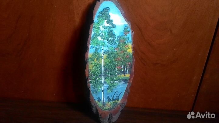 Панно на срезе дерева Лето и Осень 2 шт