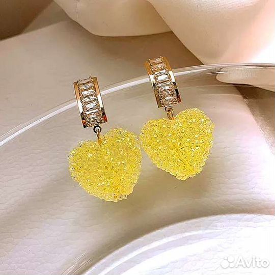 Серёжки Серьги Сердечки Лимонные Солнечные Новые