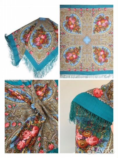 Павлопосадская шаль из шерсти с шелковой бахромой