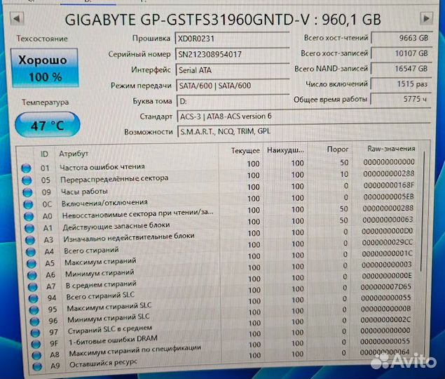 Gigabyte 2.5 960 гб