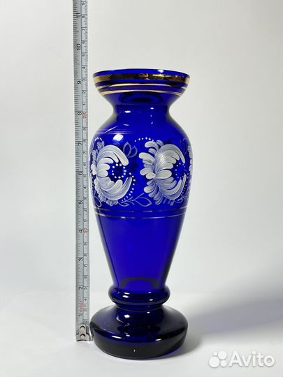Ваза для цветов СССР цветное синее стекло
