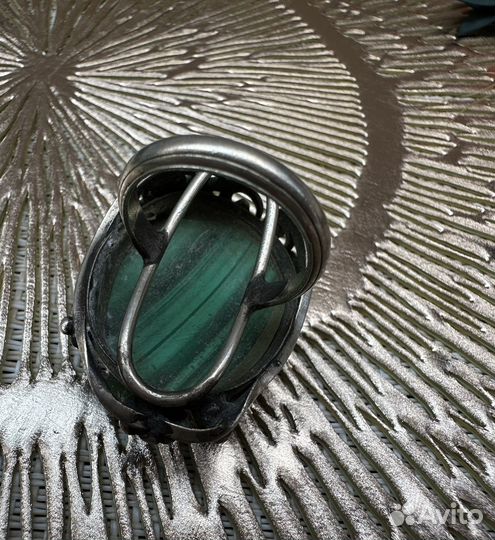 Массивное кольцо с малахитом мельхиор СССР винтаж