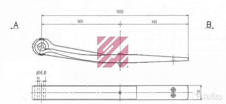 Полурессора Шмитц однолистовая 1/54x100x54 572+490