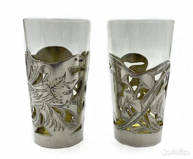 Серебро 84. Пара подстаканников со стаканами