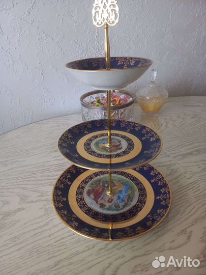 Этажерка горка конфетница кобальт Чехословакия фар