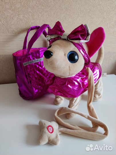 Интерактивная собачка на поводке с сумочкой