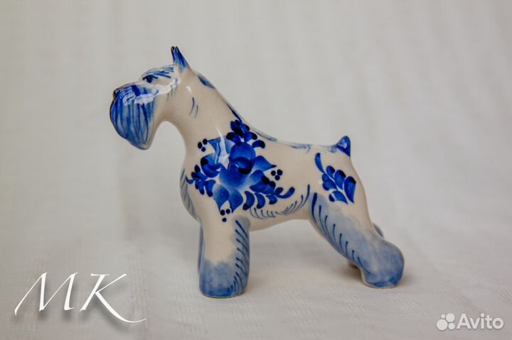 Шнауцер статуэтка кобальт в золоте