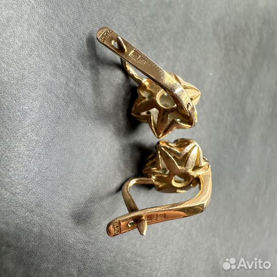 Золотые серьги малинки с бриллиантами 0,41 сt 583