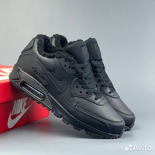 Кроссовки Nike Air Max 90 Black зима с мехом