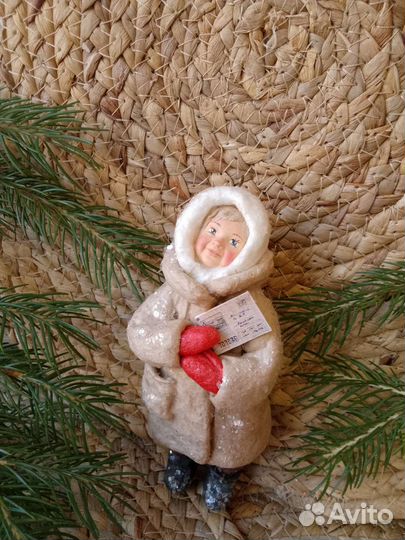 Ватная ёлочная игрушка ручной работы