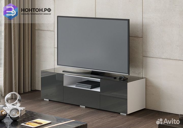 Тумба под тв Glance тип 1 белый / стекло антрацит
