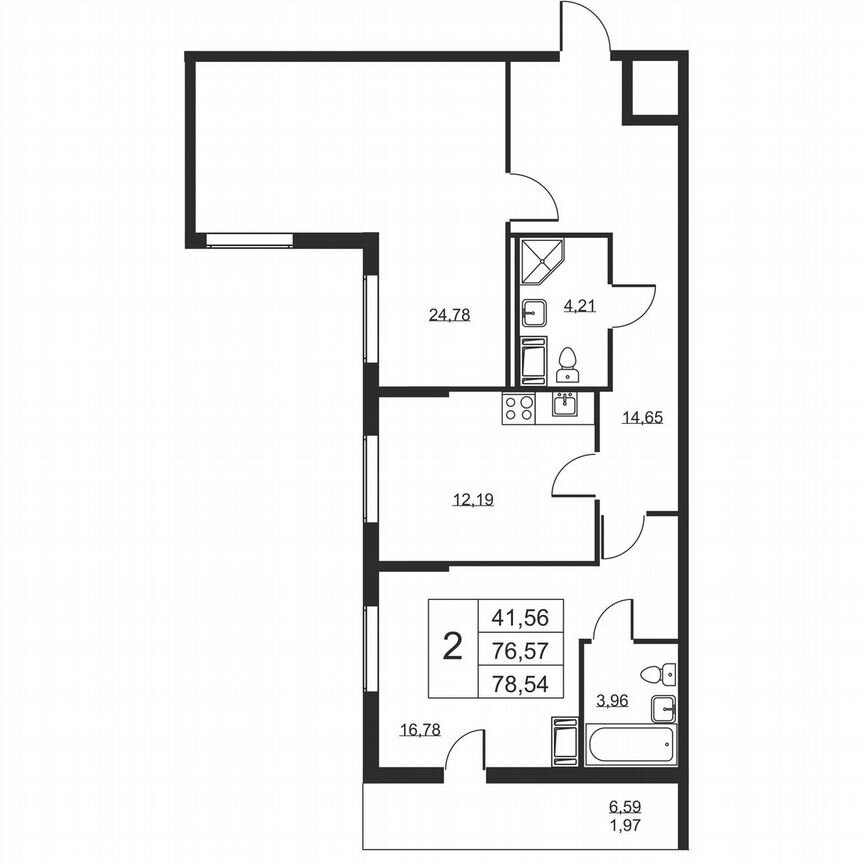 2-к. квартира, 78,5 м², 5/19 эт.