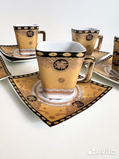 Кофейный сервиз чашки блюдца квадрат фарфор
