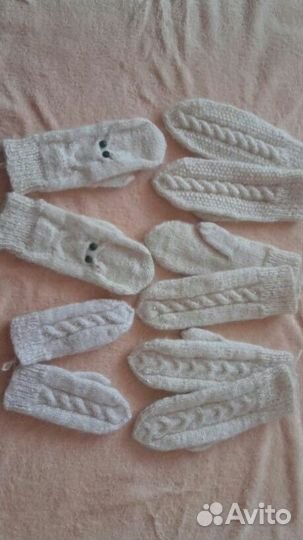 Вязаные варежки ручной работы из козьего пуха