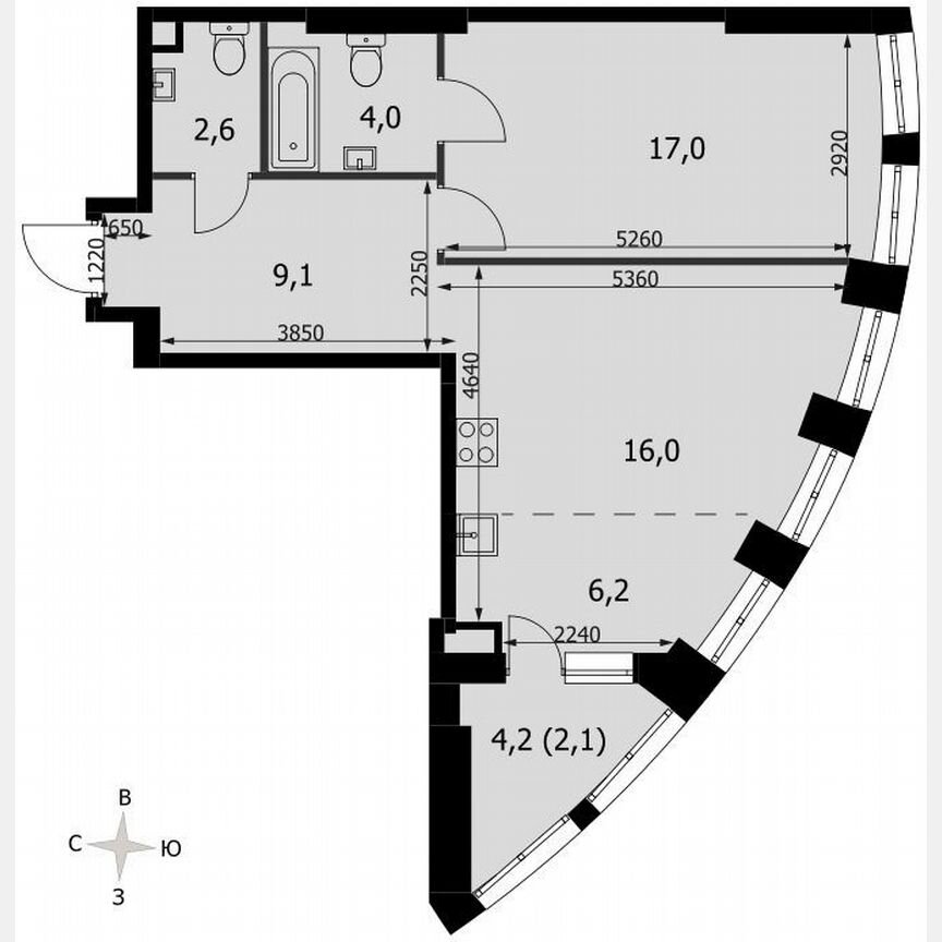 1-к. квартира, 57 м², 4/44 эт.