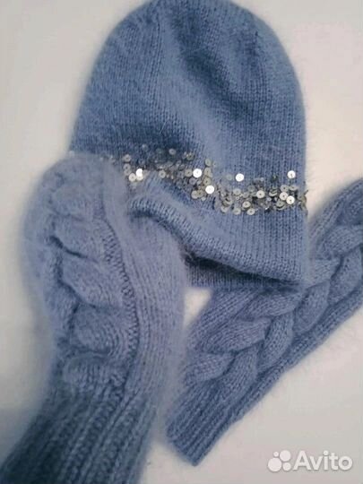 Новые шапка, варежки, берет бини капор пух норки