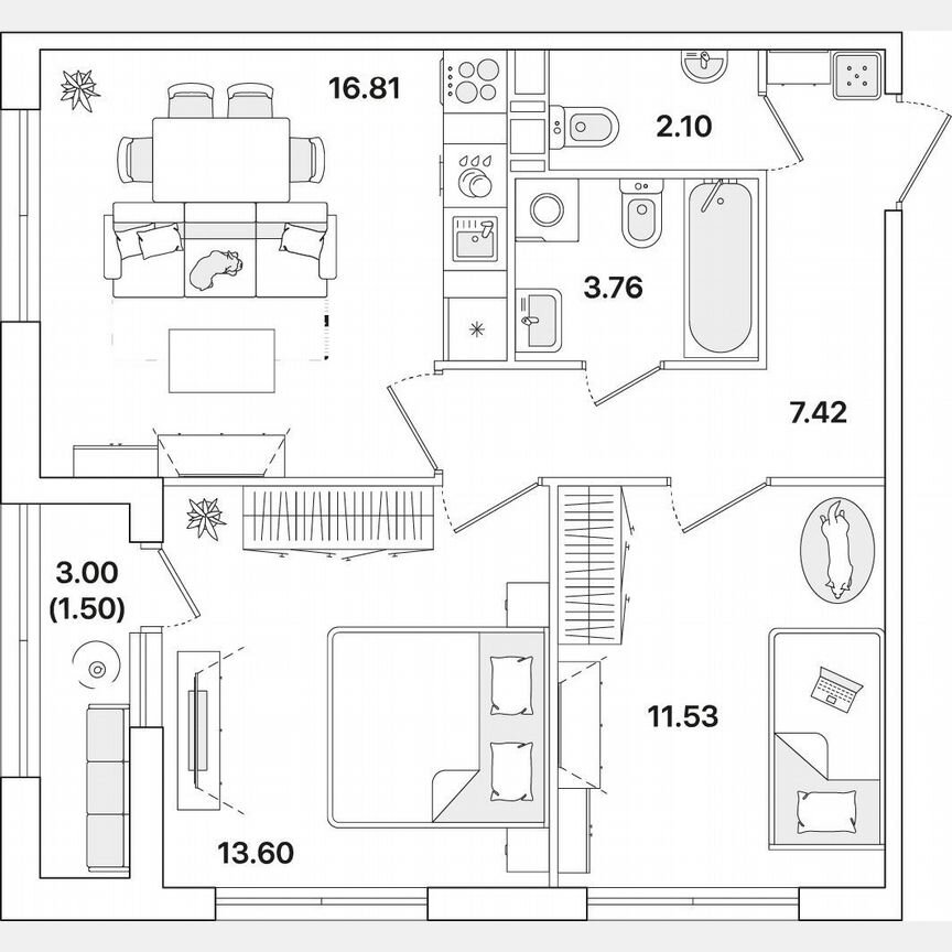 2-к. квартира, 56,7 м², 6/12 эт.