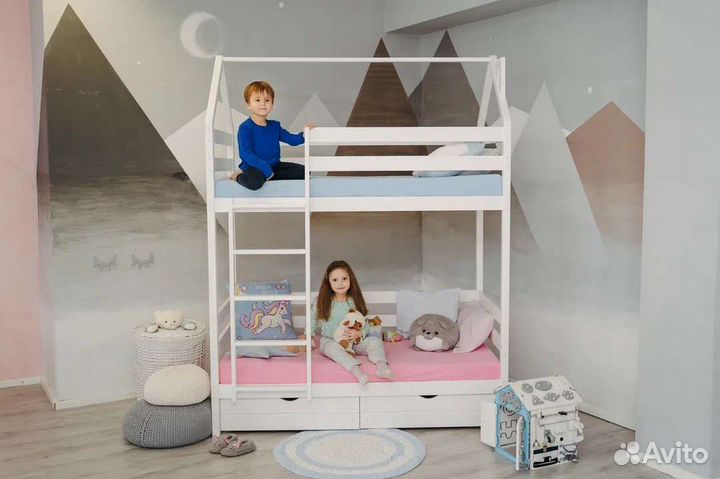 Двухъярусная кровать-домик classic (белая)