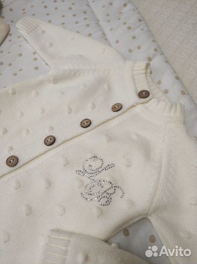 Одеяло конверт и вязаный комбинезон на выписку