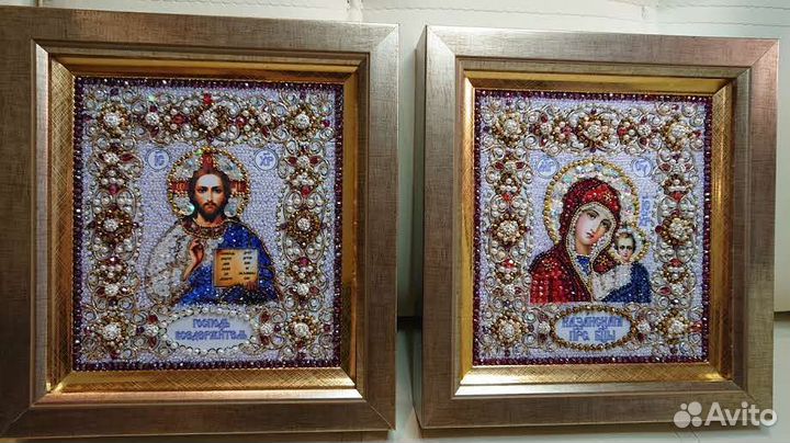 Икона. Вышивка. Бисер. Полудрагоценные камни