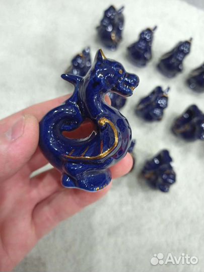 Фарфор статуэтка Дракон кобальт золото Вербилки