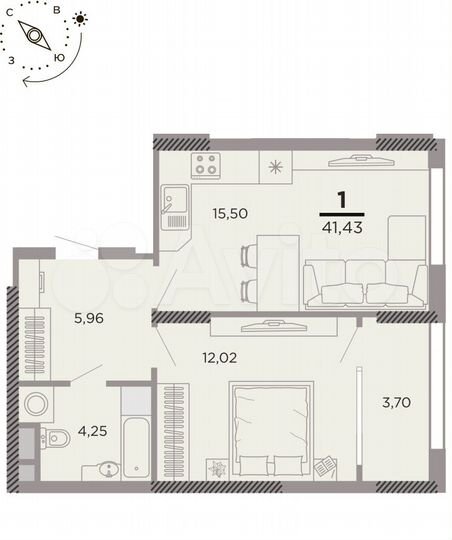 1-к. квартира, 41,4 м², 2/25 эт.