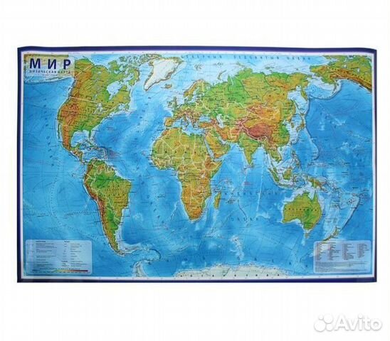Карта Мира физическая, 101 х 66 см, 1:35 млн
