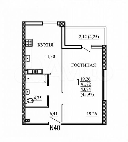 1-к. квартира, 46 м², 5/23 эт.
