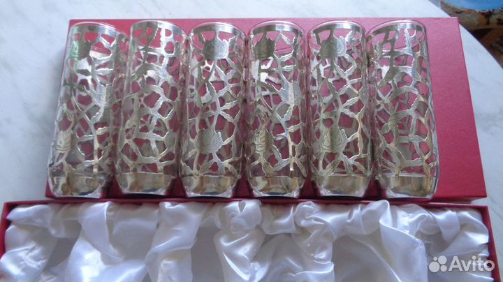 Набор стаканов в резном серебре 925 пробы