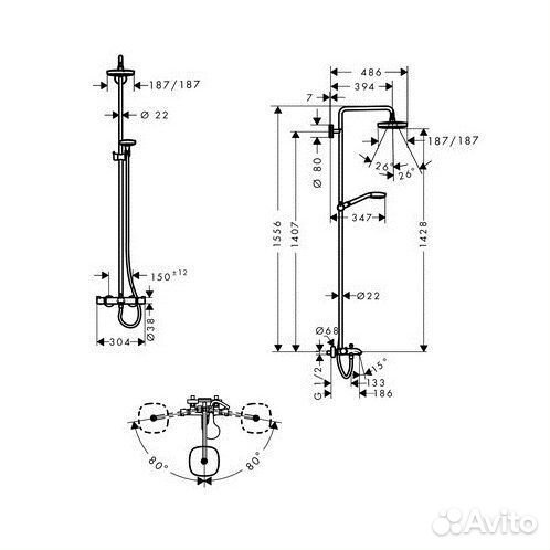 Душевая система Hansgrohe Croma Select E 180 2 jet