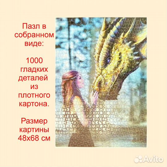 Пазл Девушка и дракон 1000 деталей 48х68 см