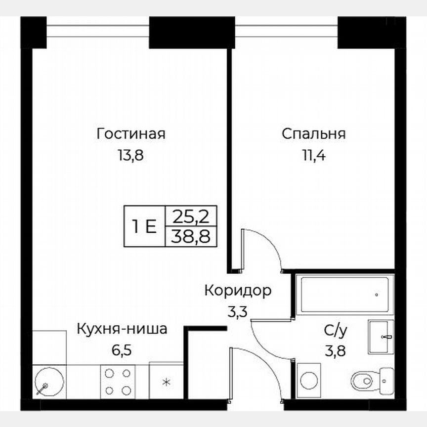 1-к. апартаменты, 38,8 м², 11/30 эт.