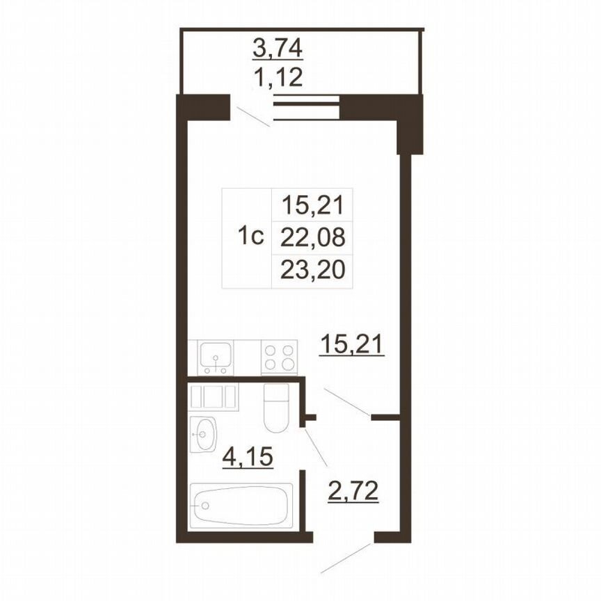 Квартира-студия, 23,2 м², 3/6 эт.
