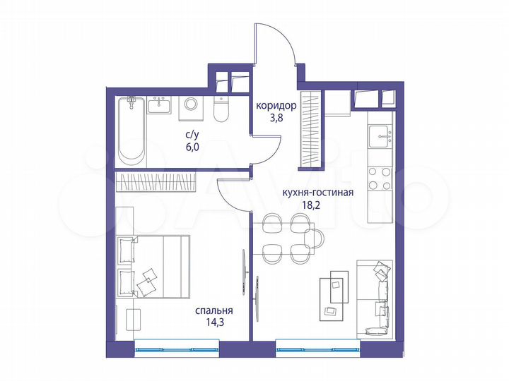 1-к. квартира, 42,3 м², 20/22 эт.