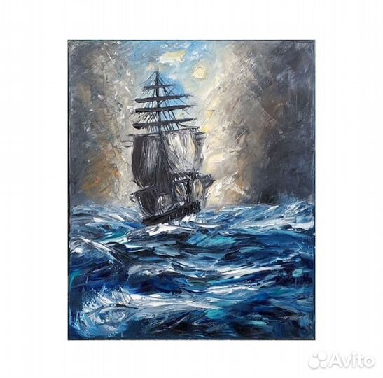 Картина маслом на холсте 70х50. Корабль