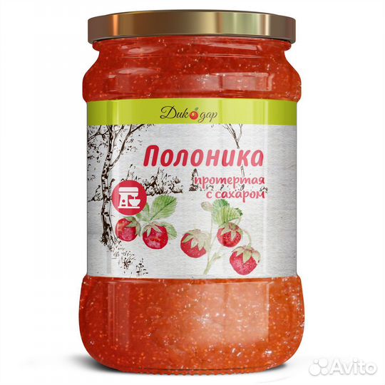 Протертая полоника (земляника) с сахаром 0.5 л в р