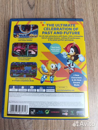 Диск с игрой sonic mania plus