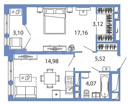 1-к. квартира, 46,4 м², 4/16 эт.