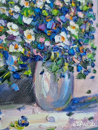 Картина маслом с цветами ромашки цветы натюрморт