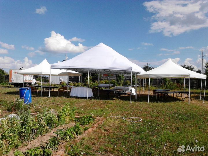 Прокат шатров, столов, стульев, скамеек, посуды