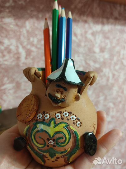 Карандашница сувенир Мужичок из глины