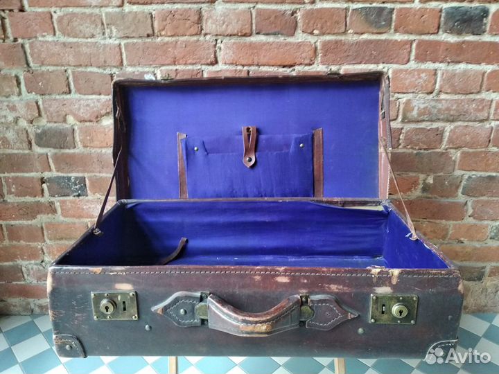 Американский кожаный старинный чемодан 40-50х