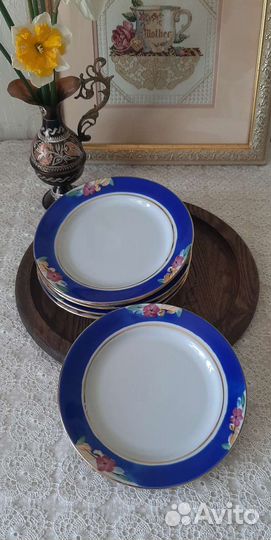 Тарелки редкие Дулево, синее крытье/ 6шт